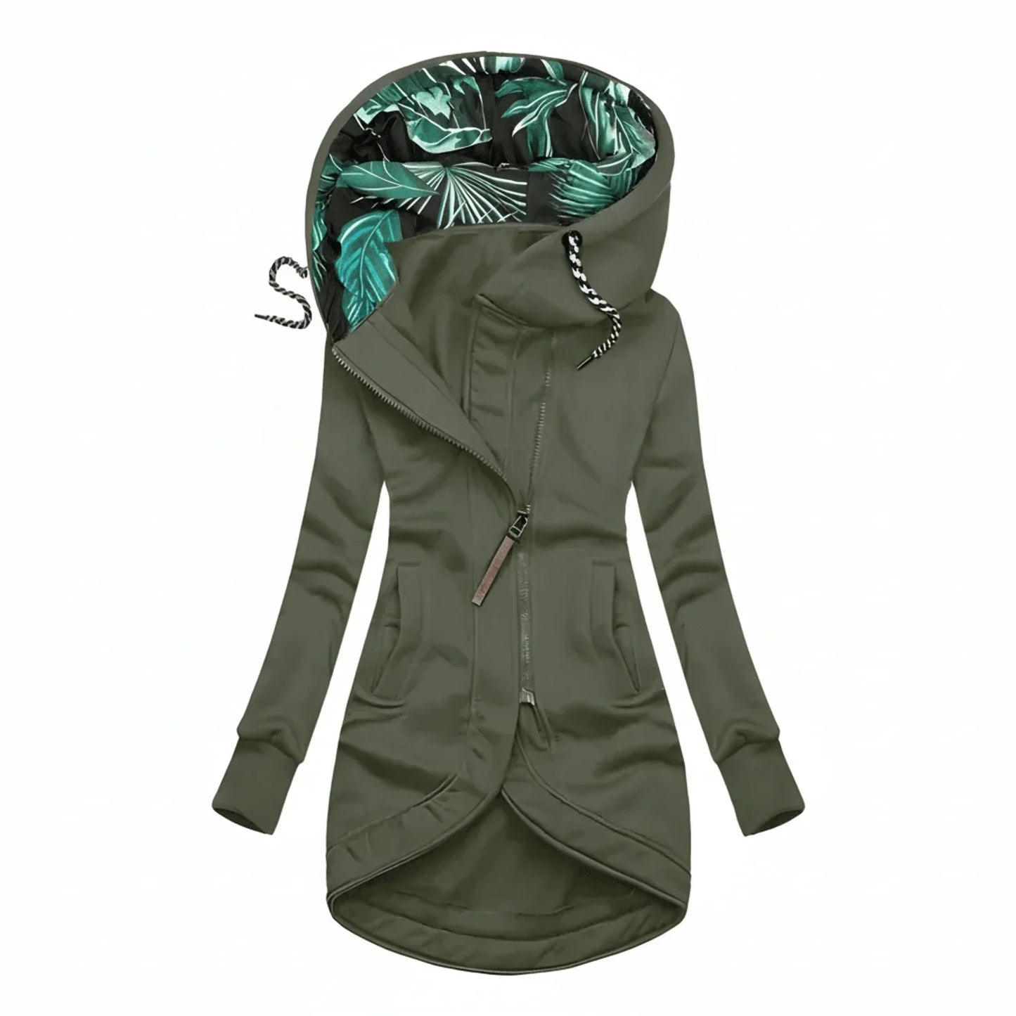 Veste Hivernale Femme Longue Capuche Tunique Élégante Avec Col Cheminée Et Ligne A Confortable