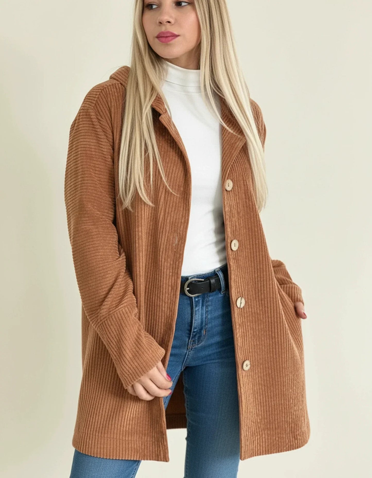 Veste Femme À Capuche Mi Longue Oversize Avec Boutonnage Devant Pour Un Style Décontracté Et Chaud