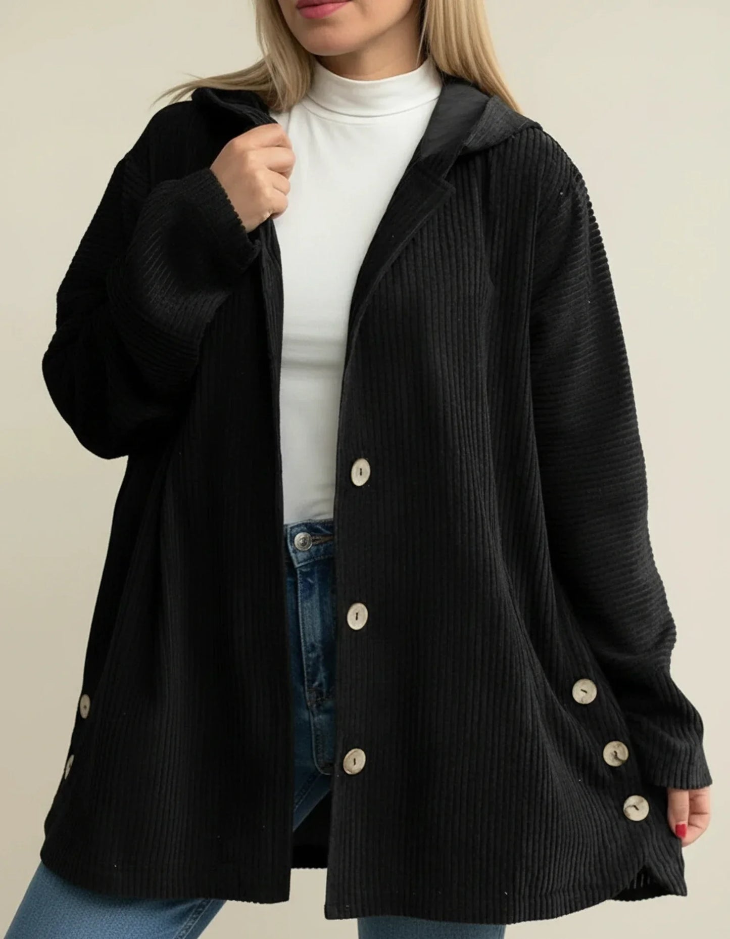 Veste Femme À Capuche Mi Longue Oversize Avec Boutonnage Devant Pour Un Style Décontracté Et Chaud