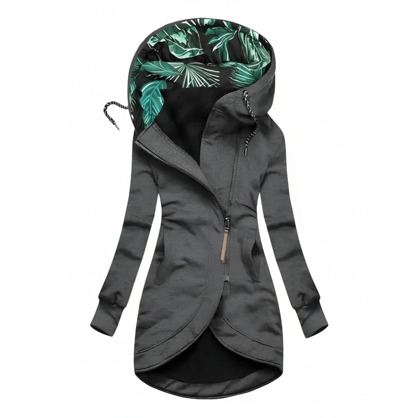 Veste Hivernale Femme Longue Capuche Tunique Élégante Avec Col Cheminée Et Ligne A Confortable