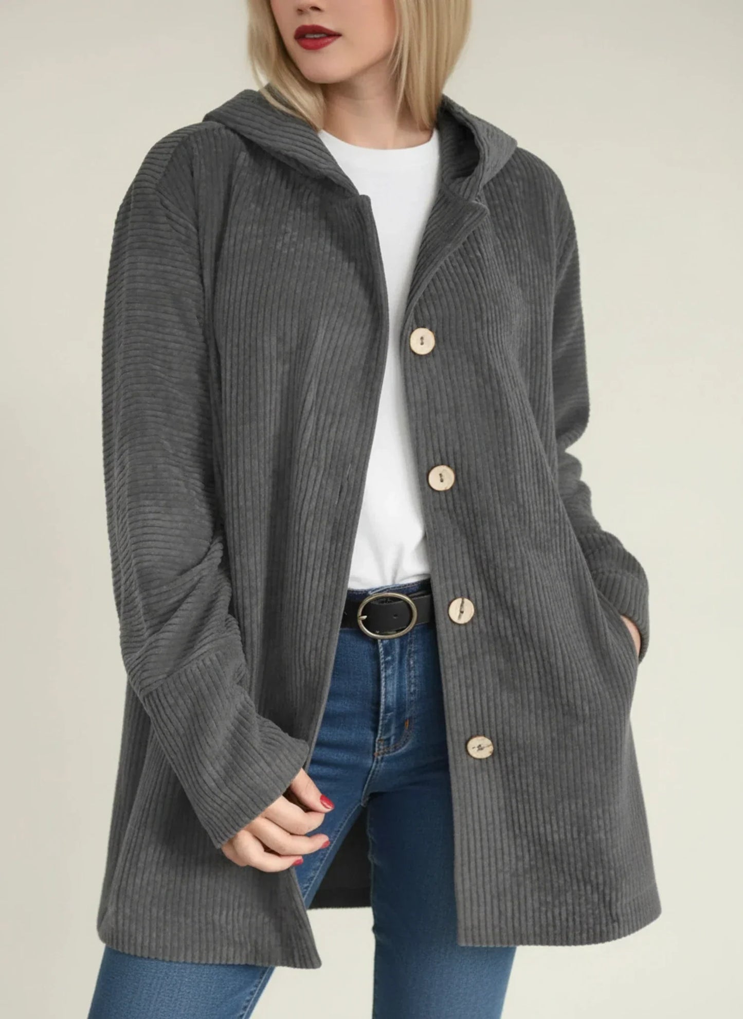 Veste Femme À Capuche Mi Longue Oversize Avec Boutonnage Devant Pour Un Style Décontracté Et Chaud