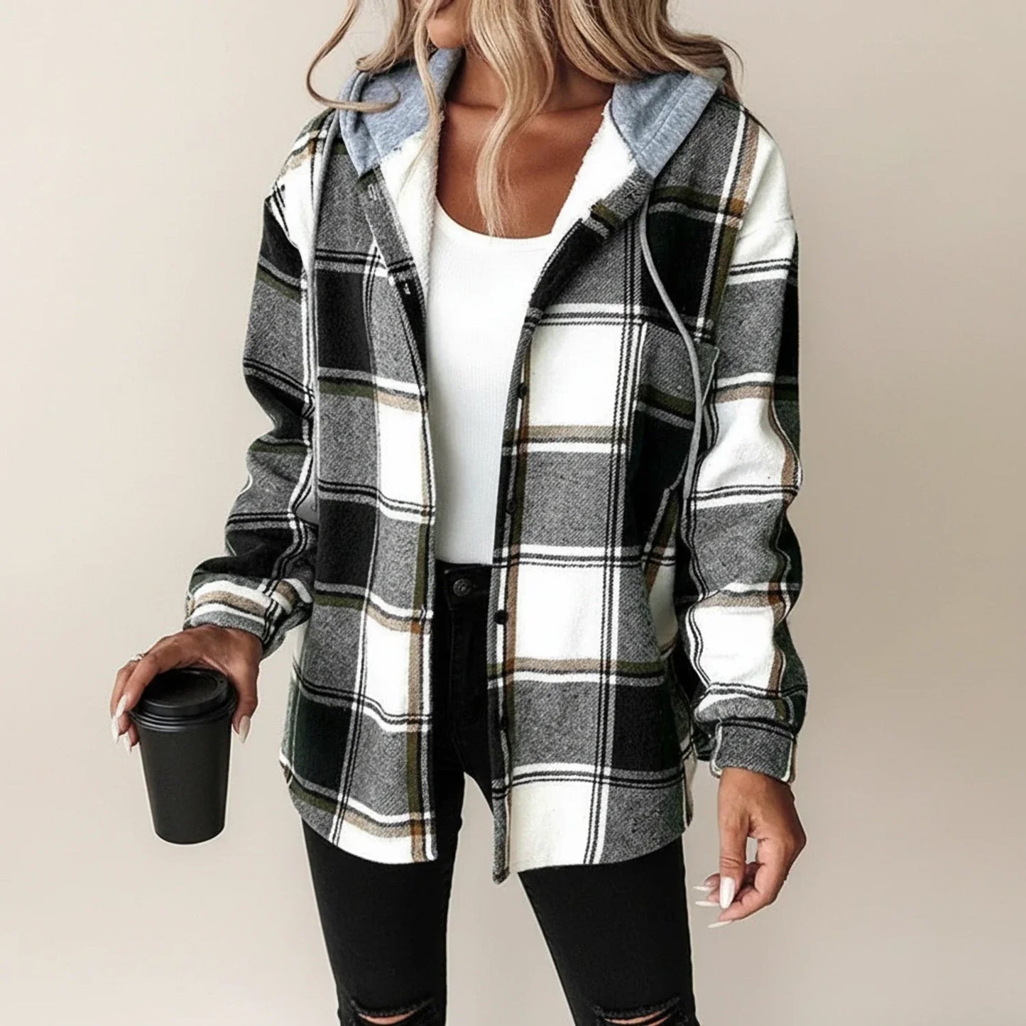 Veste Chemise À Carreaux Avec Capuche Pour Femme Hiver Décontractée Confortable Et Chaude