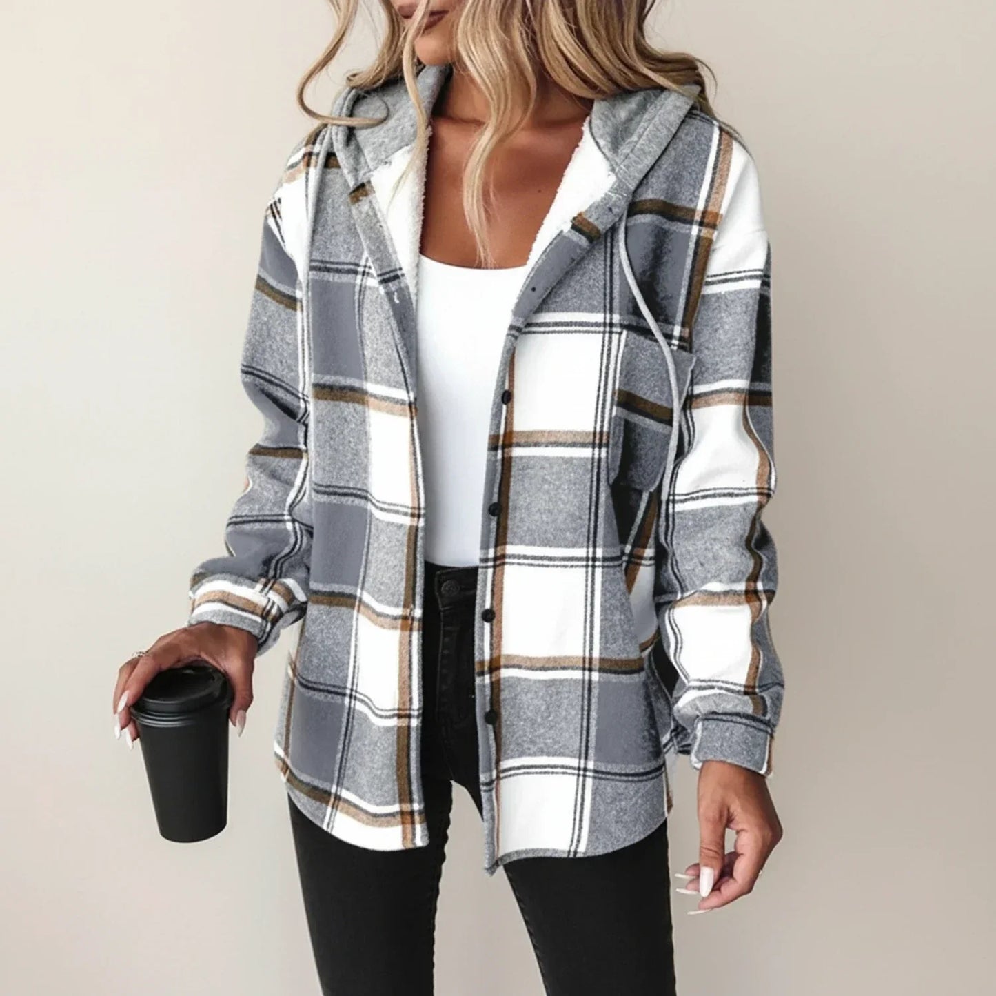 Veste Chemise À Carreaux Avec Capuche Pour Femme Hiver Décontractée Confortable Et Chaude