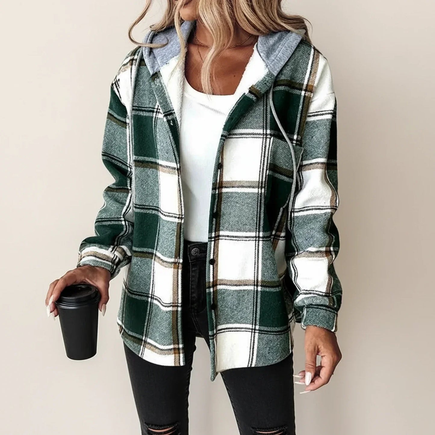 Veste Chemise À Carreaux Avec Capuche Pour Femme Hiver Décontractée Confortable Et Chaude