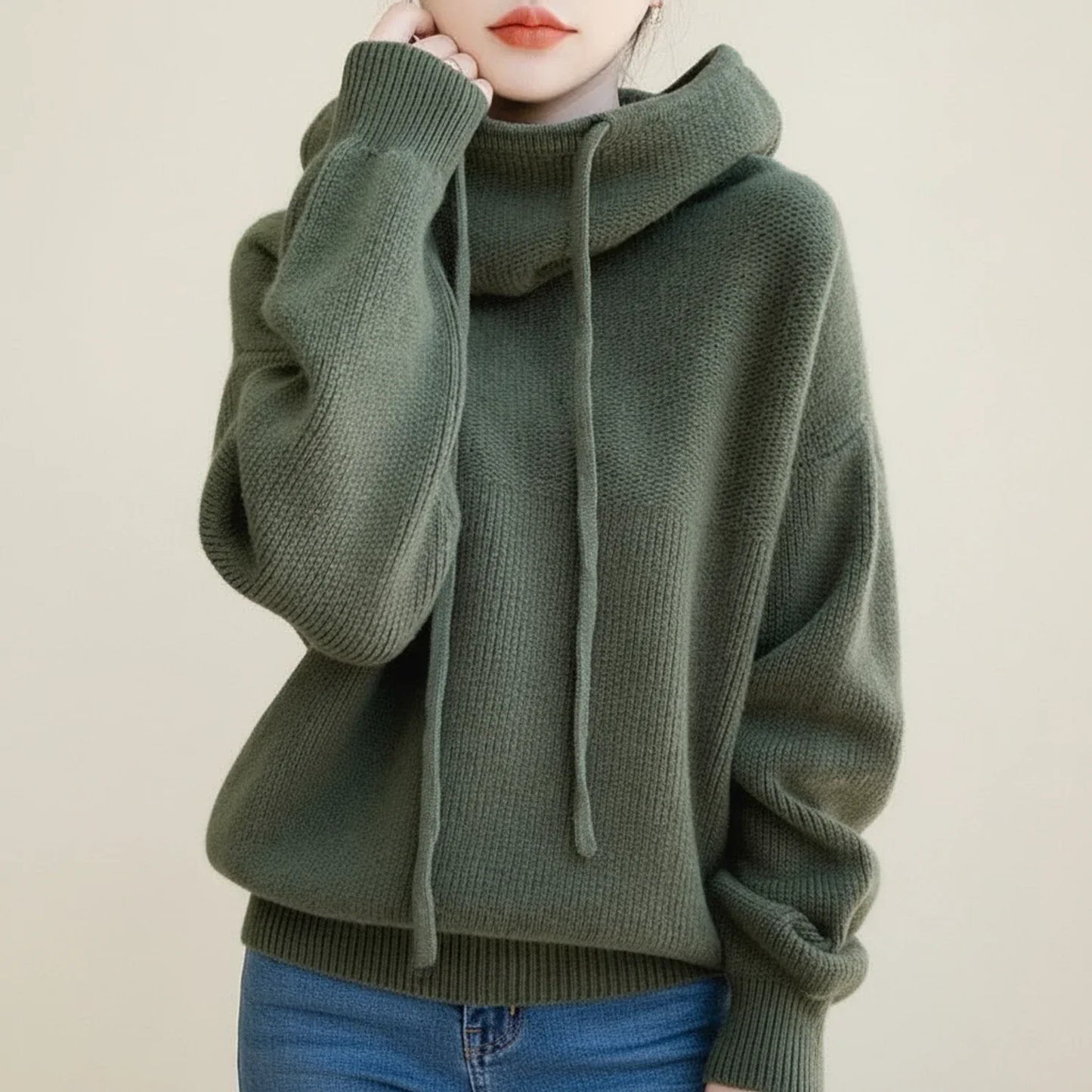 Pull à Capuche Douillet pour Femme Hiver Oversize Avec Col Bénitier et Cordon Ajustable Style Décontracté