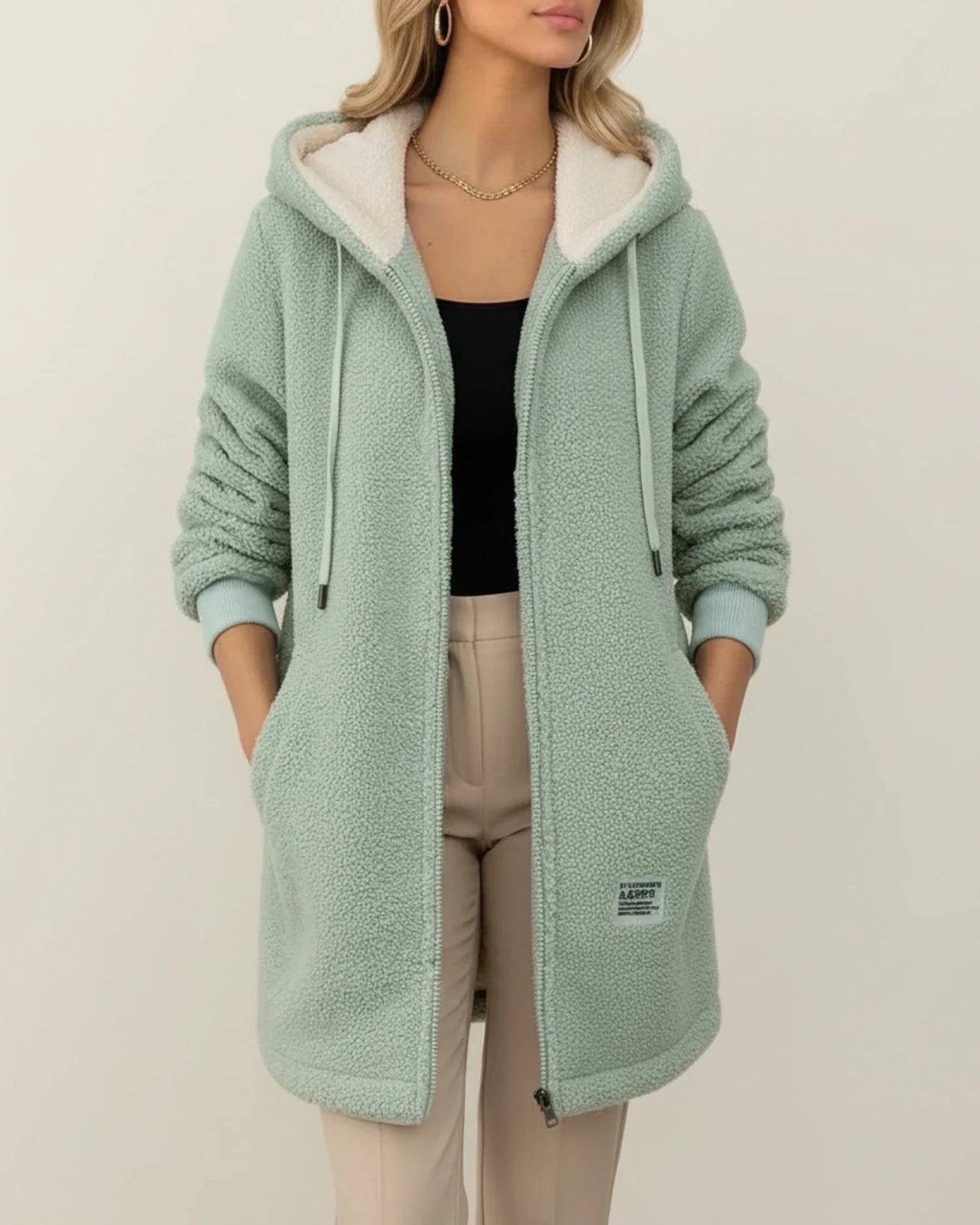 Manteau Teddy À Capuche Pour Femme Hiver Long Doublure Polaire Fermeture Éclair Avant Poches Confortable Et Chaud