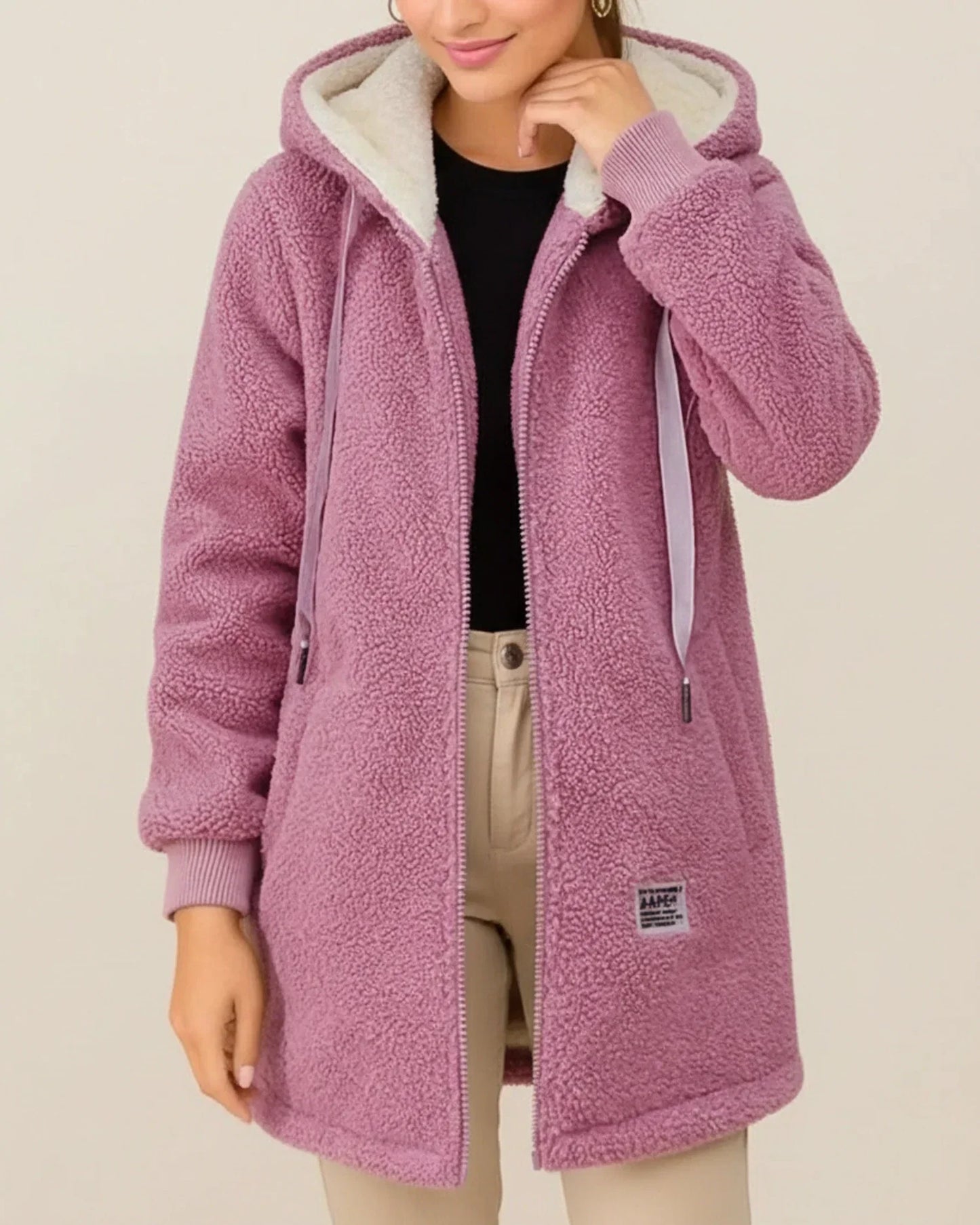 Manteau Teddy À Capuche Pour Femme Hiver Long Doublure Polaire Fermeture Éclair Avant Poches Confortable Et Chaud