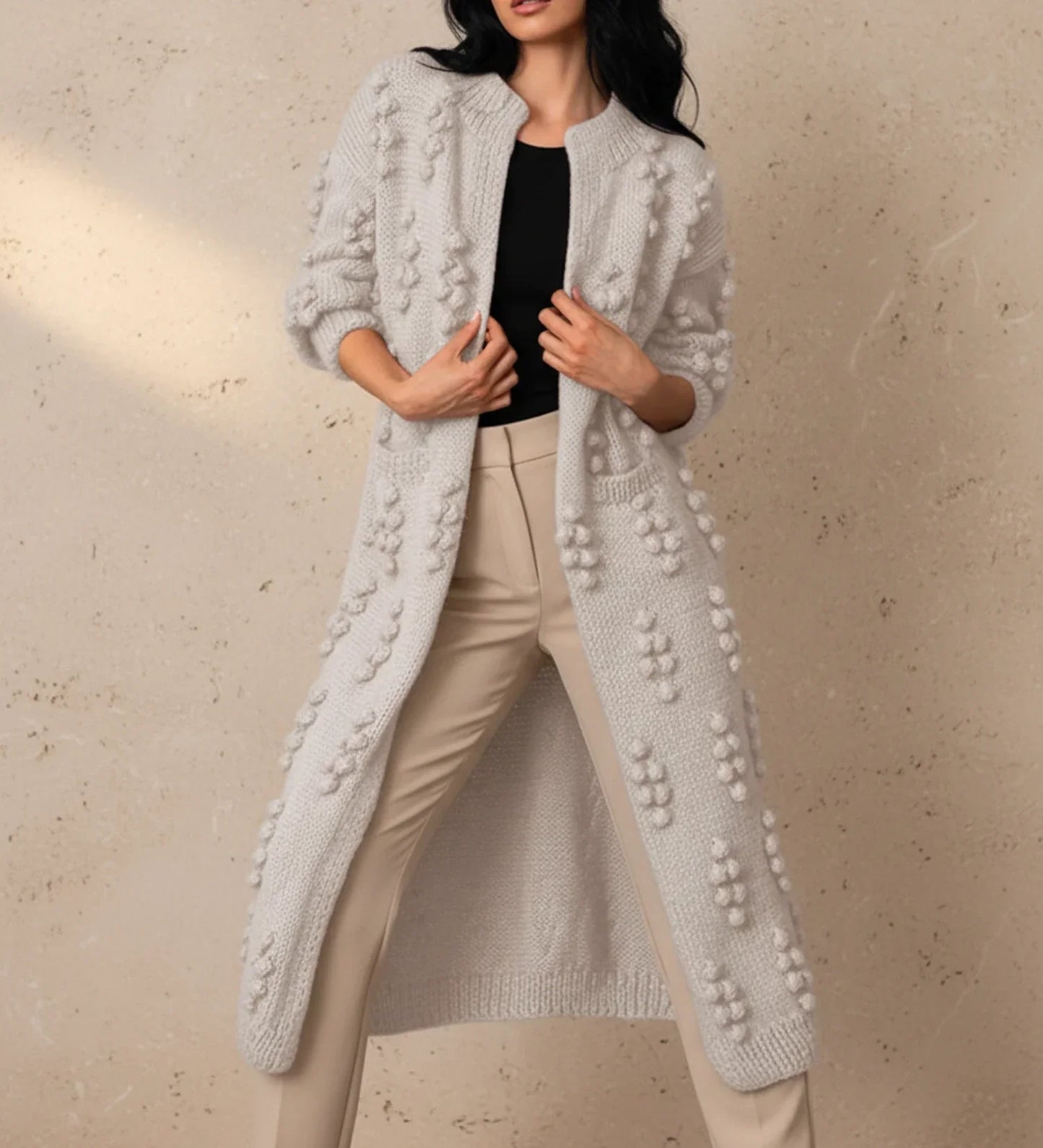 Cardigan Longline Texturé Effet Popcorn Pour Femme Confortable Et Polyvalent Pour Tenue De Travail Et Week End