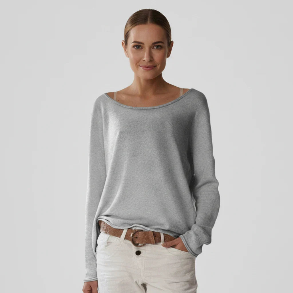 Pull Femme Manches Longues Col Bateau Décontracté Silhouette Décontractée Idéal Pour Couches