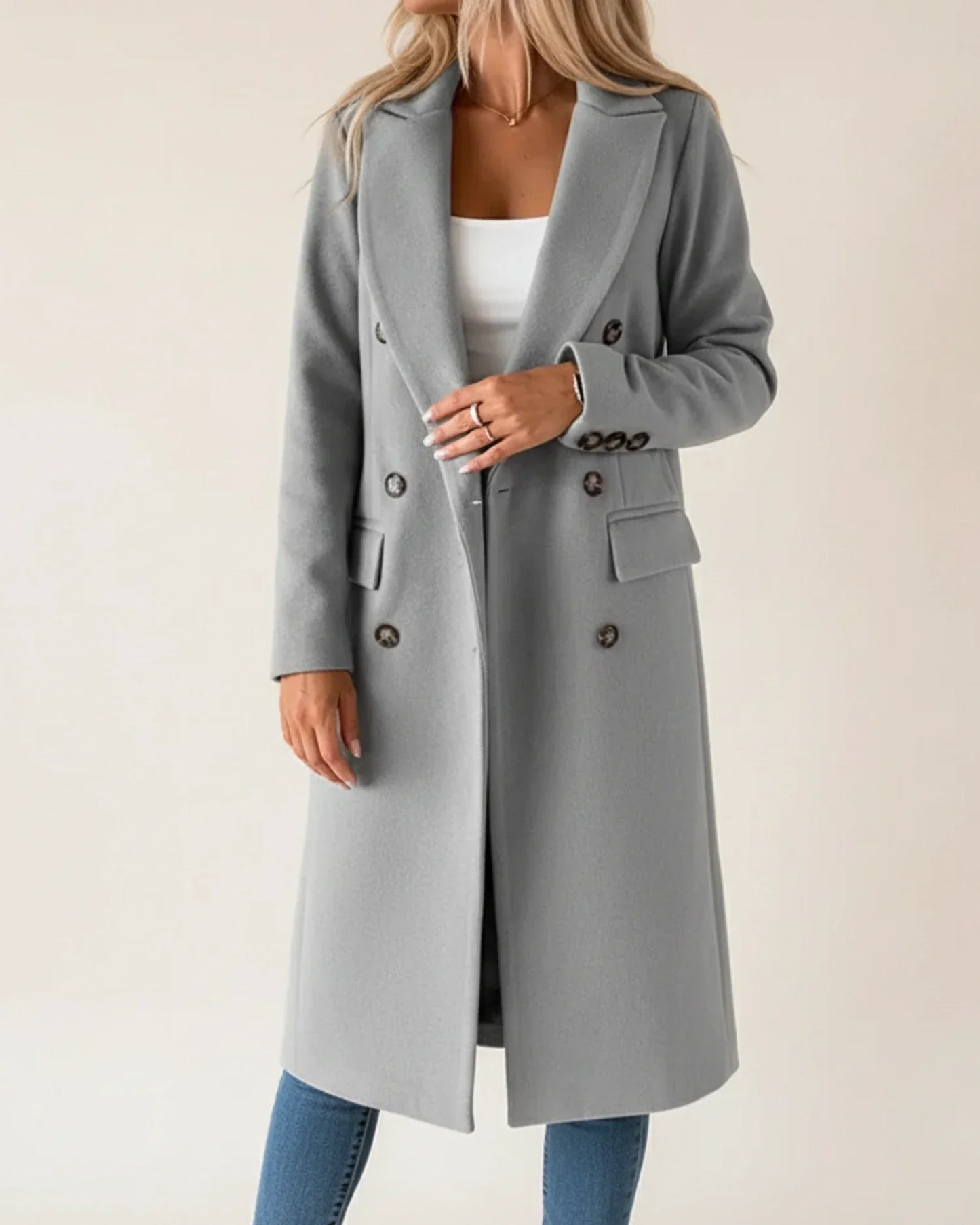 Manteau Trench Long Classique Élégant pour Femme à Double Boutonnage et Col Revers