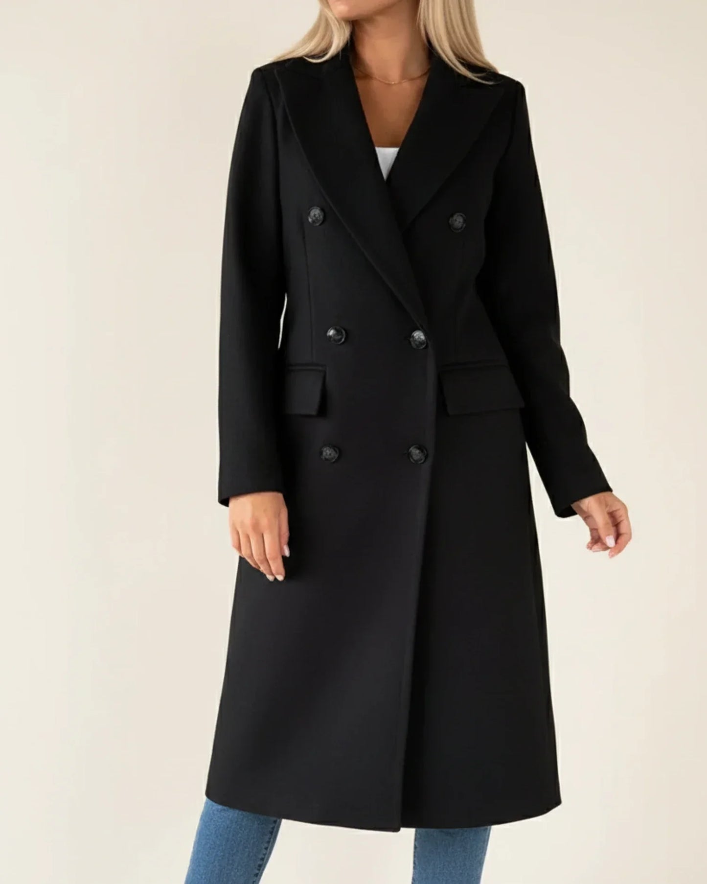 Manteau Trench Long Classique Élégant pour Femme à Double Boutonnage et Col Revers