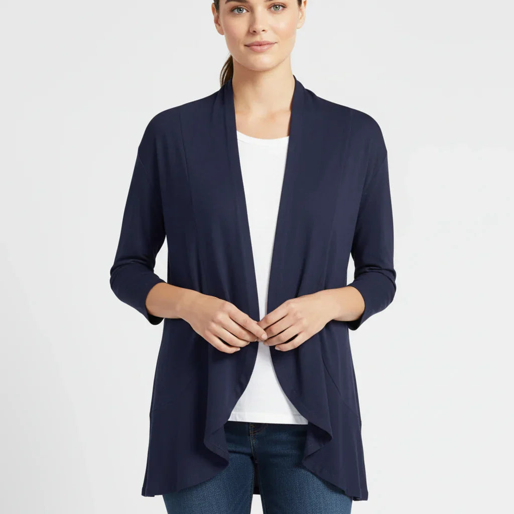 Cardigan Femme Ouvert Devant Léger Avec Drapé Manches Trois Quarts Pour Transitions De Saisons