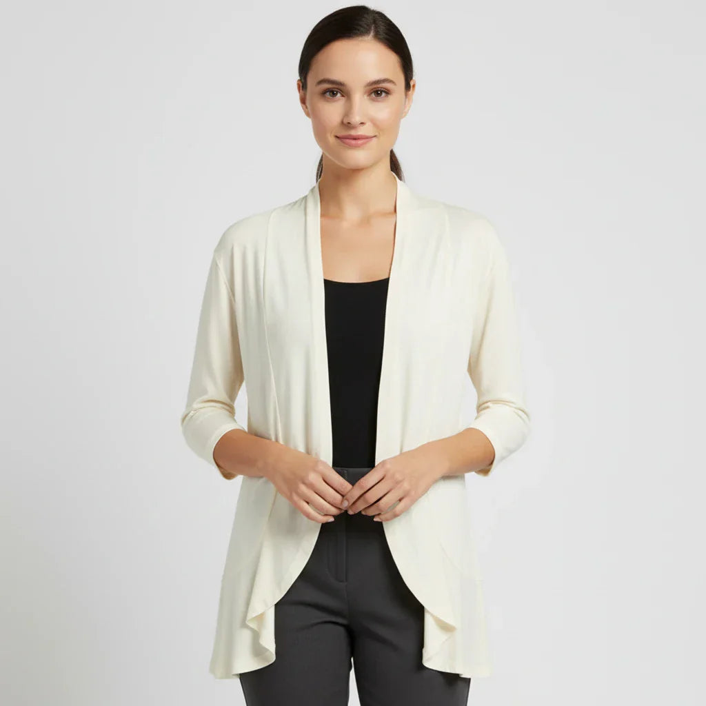Cardigan Femme Ouvert Devant Léger Avec Drapé Manches Trois Quarts Pour Transitions De Saisons