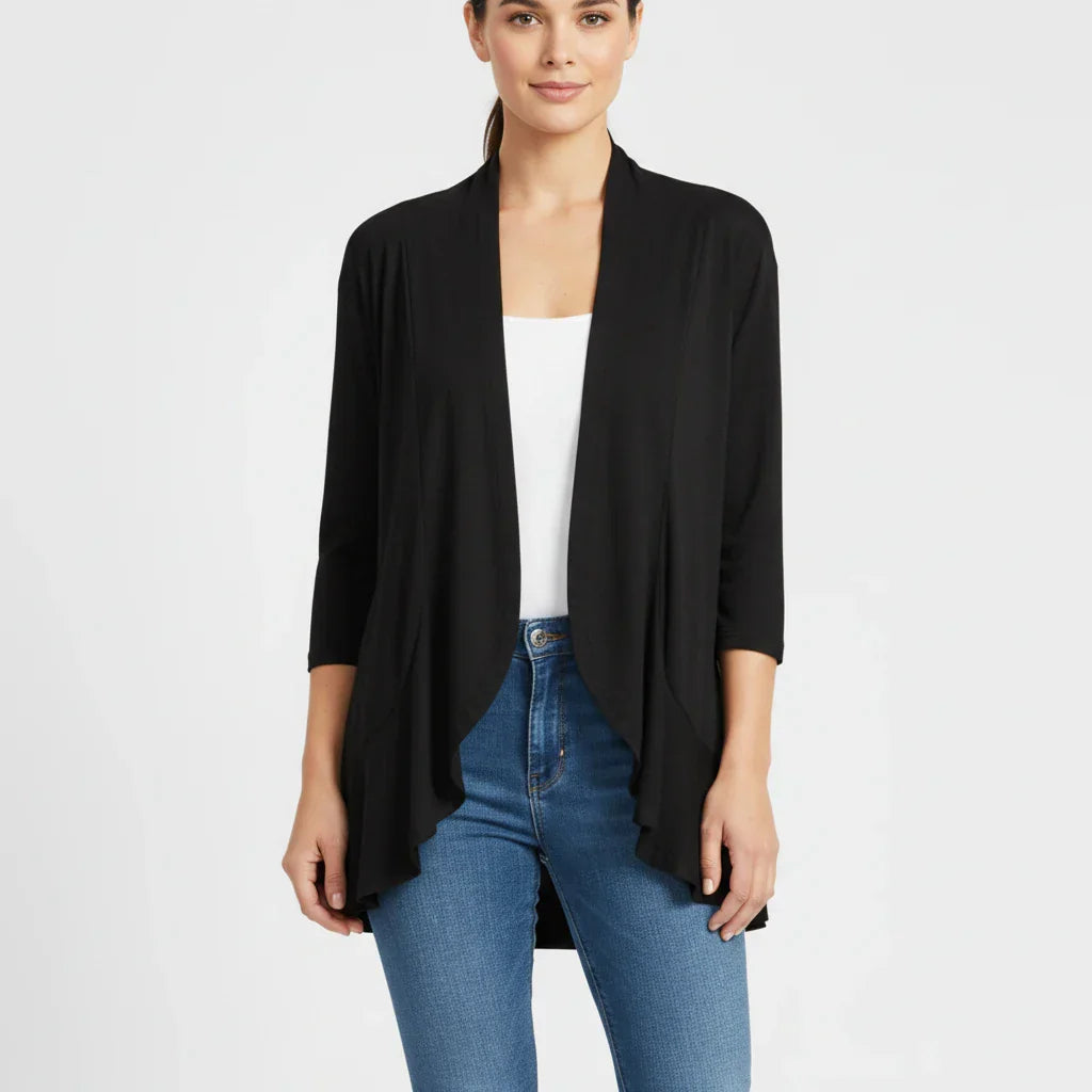 Cardigan Femme Ouvert Devant Léger Avec Drapé Manches Trois Quarts Pour Transitions De Saisons