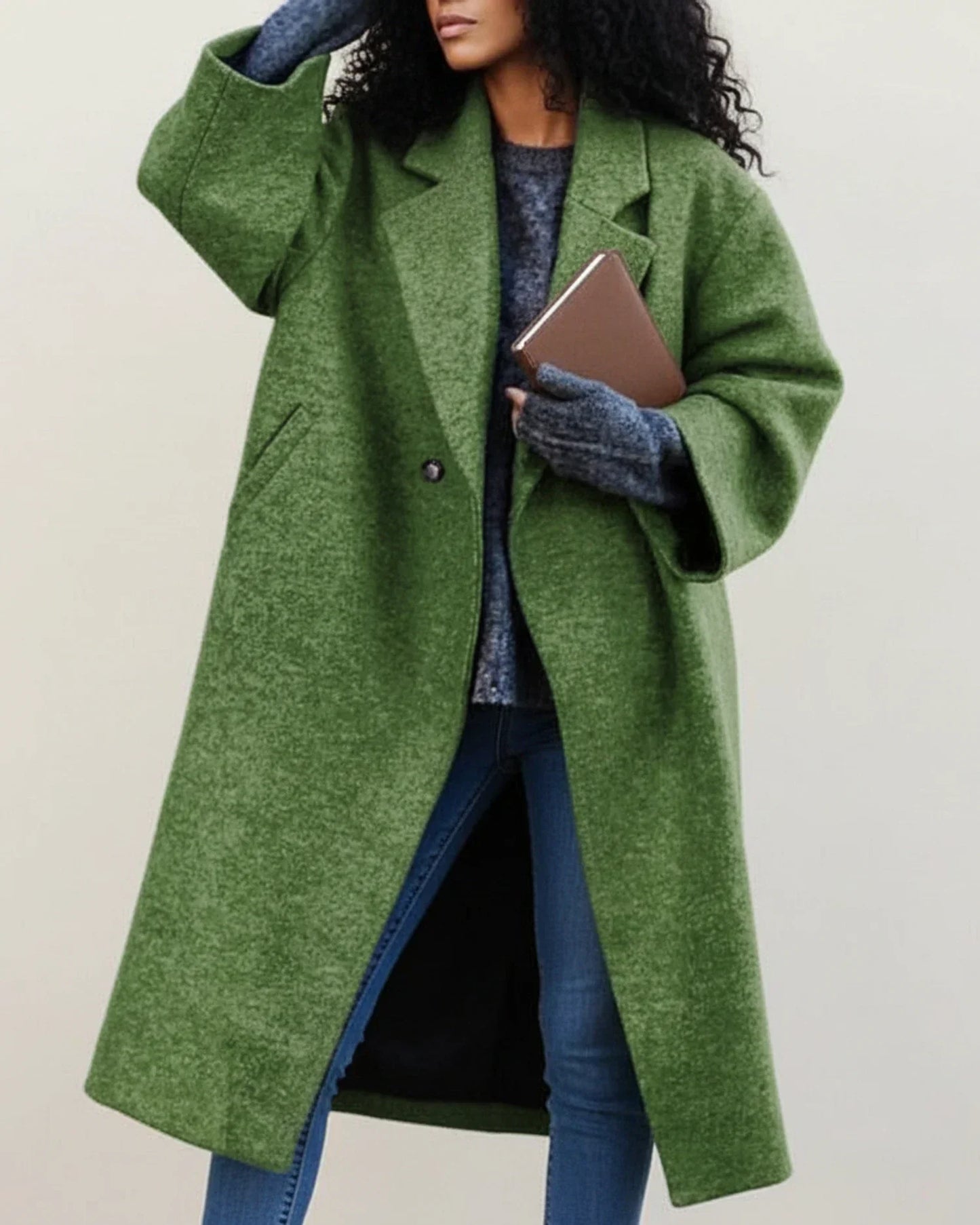 Manteau Long Hiver Pour Femme Coloré Avec Bloc de Couleurs Silhouette Oversize Revers à Encoche