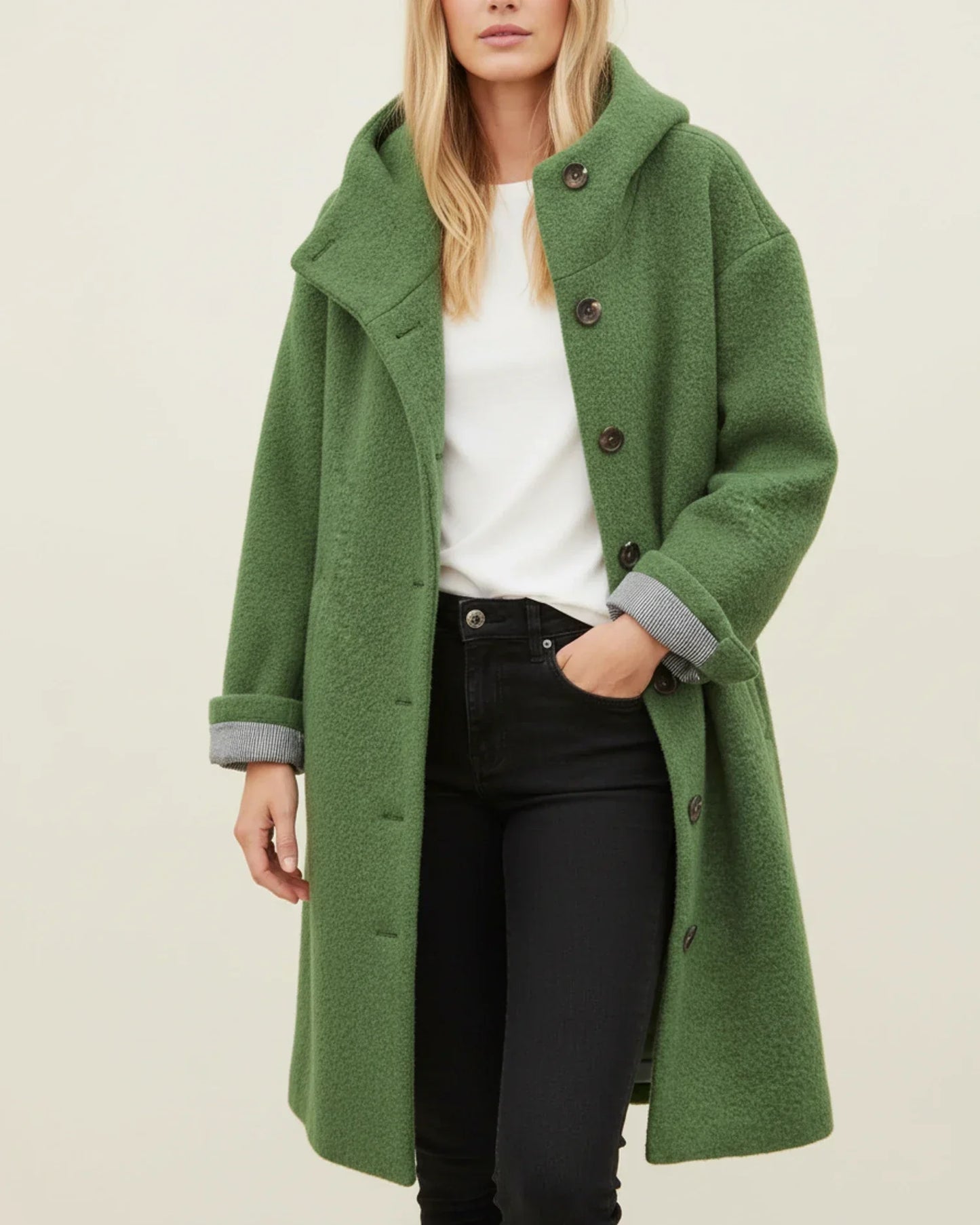Manteau Long D'Hiver Pour Femme Avec Capuche Oversize Boutons Design Polyvalent Pour Quotidien