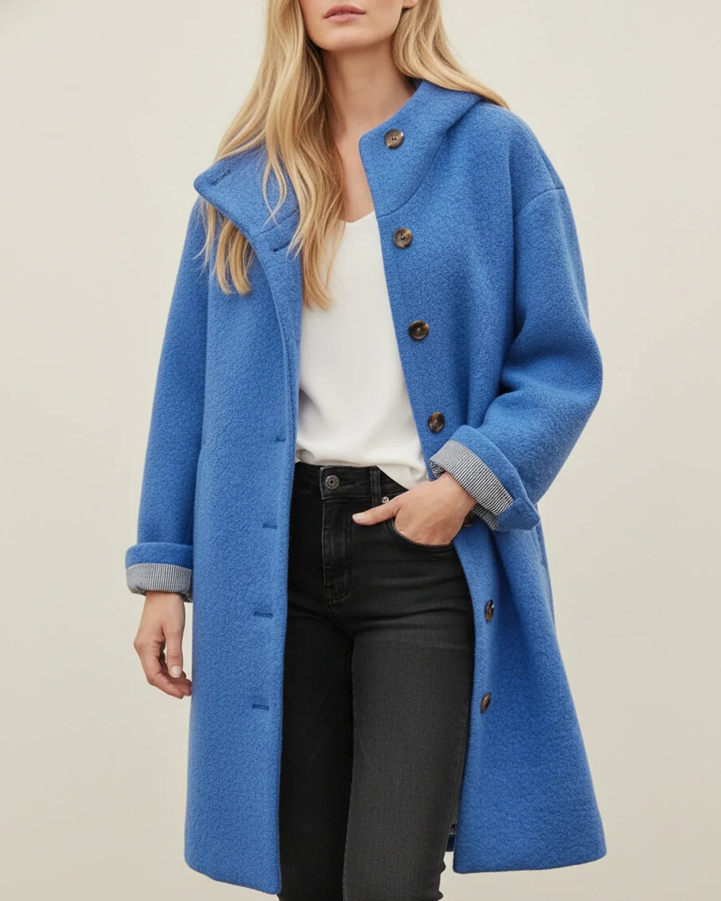 Manteau Long D'Hiver Pour Femme Avec Capuche Oversize Boutons Design Polyvalent Pour Quotidien