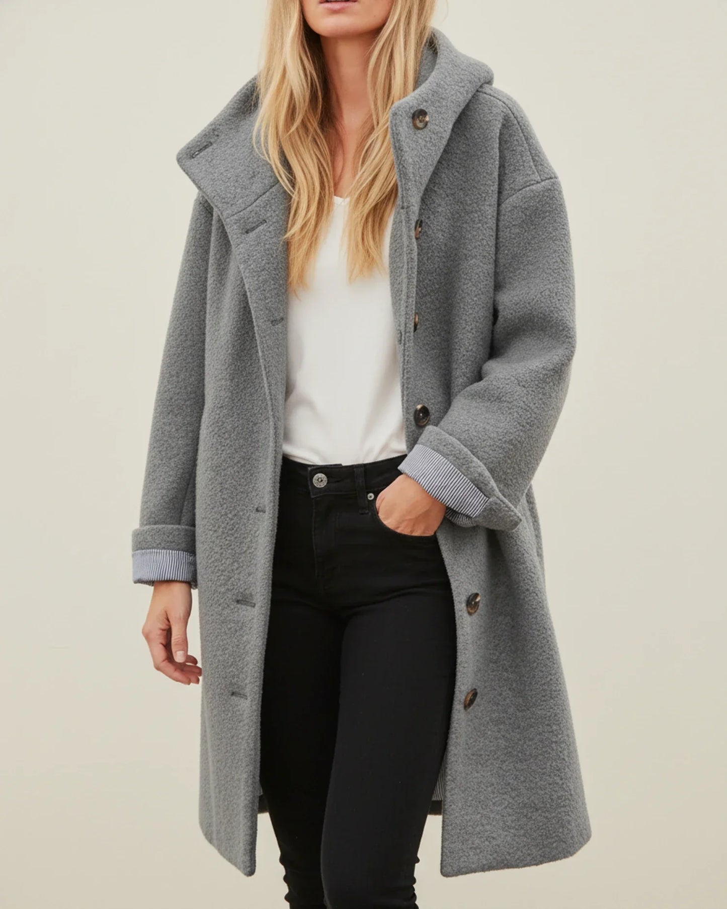 Manteau Long D'Hiver Pour Femme Avec Capuche Oversize Boutons Design Polyvalent Pour Quotidien