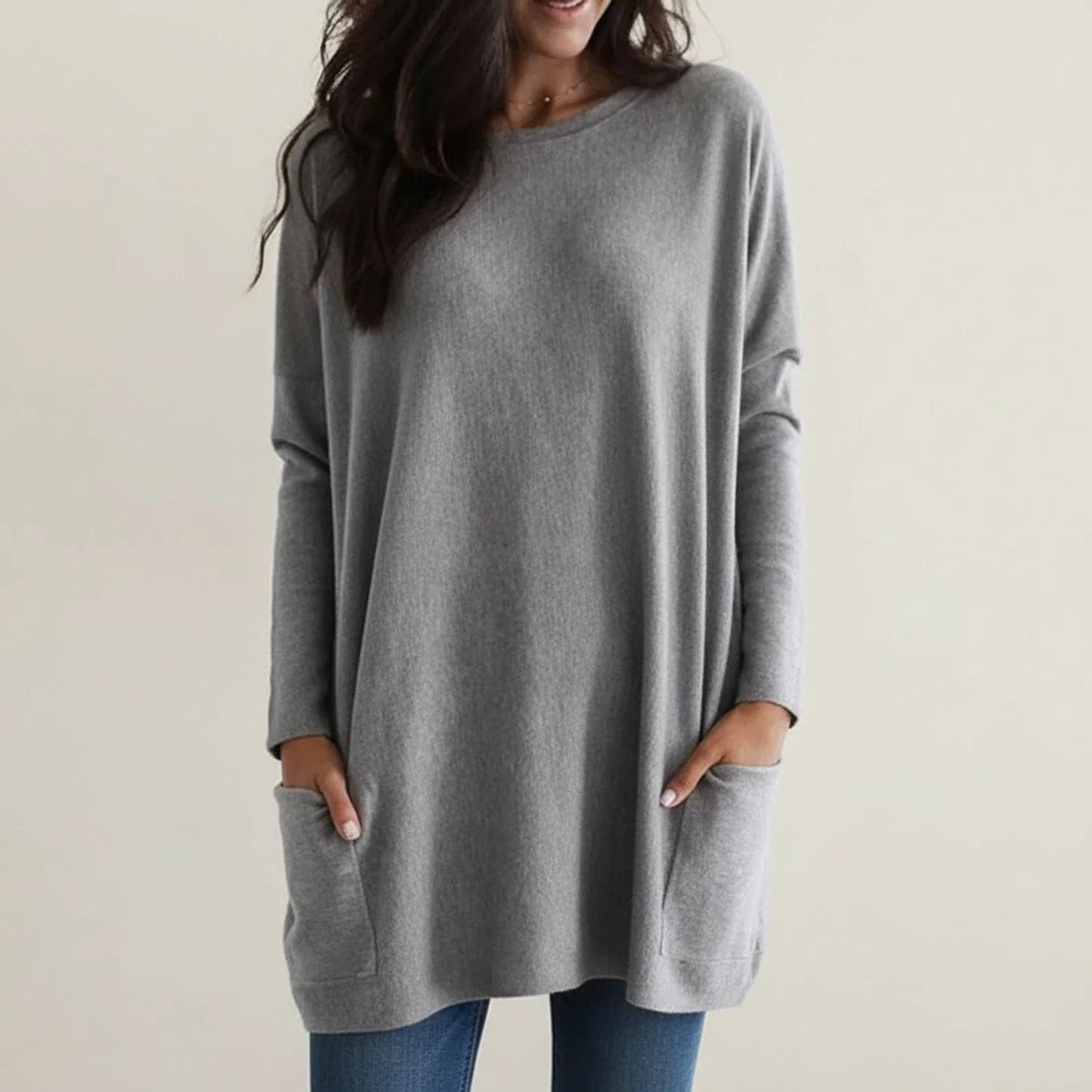 Robe Pull Oversize Femme Avec Poches Confortable Et Polyvalente Pour Le Quotidien