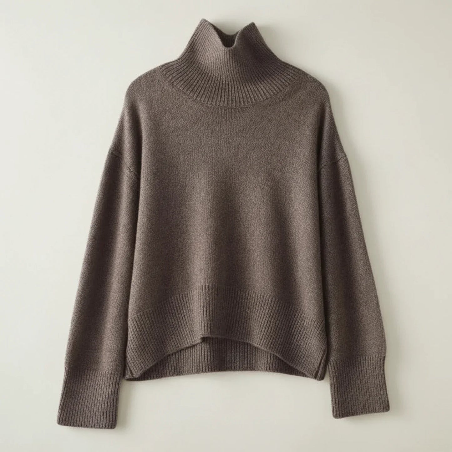 Pull Maille Oversize Femme Col Roulé Doux Côtelé Décontracté Pour Hiver Avec Ourlet Plus Long À L’Arrière