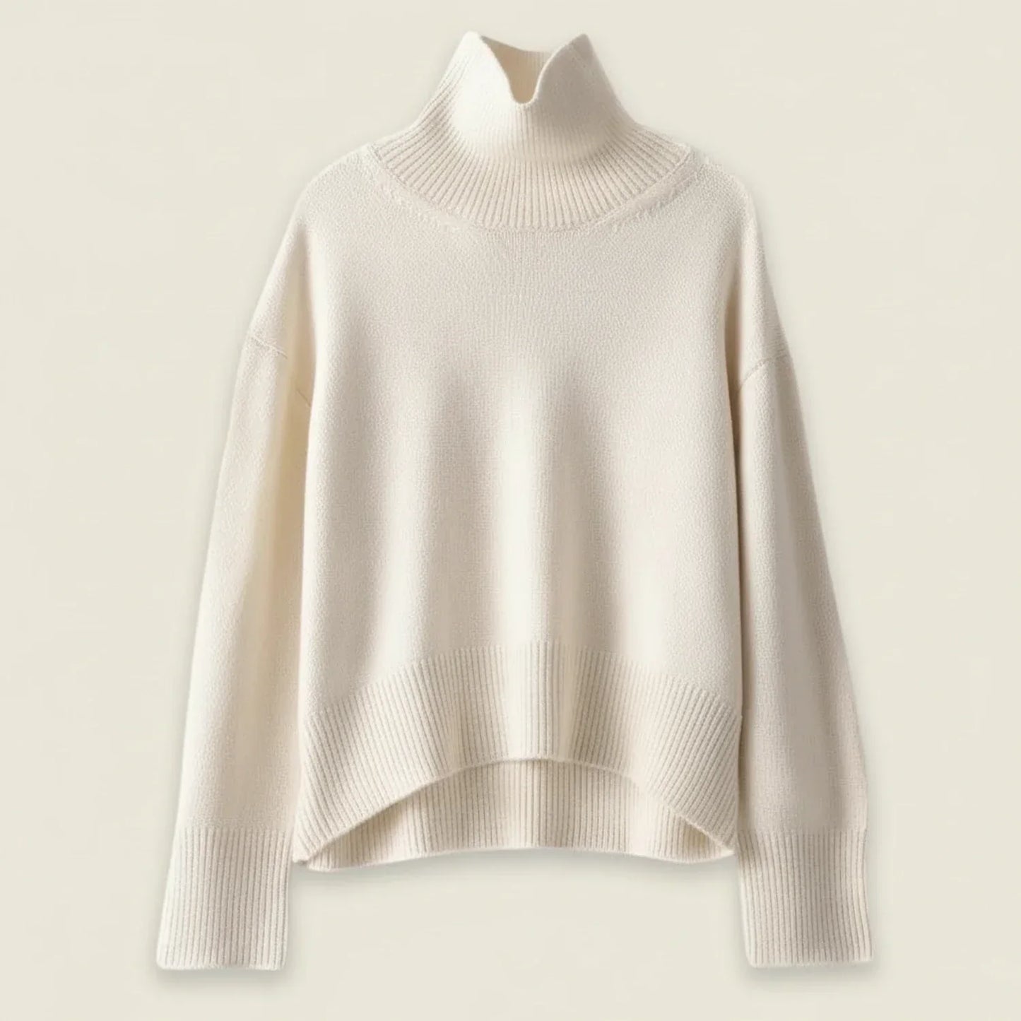 Pull Maille Oversize Femme Col Roulé Doux Côtelé Décontracté Pour Hiver Avec Ourlet Plus Long À L’Arrière