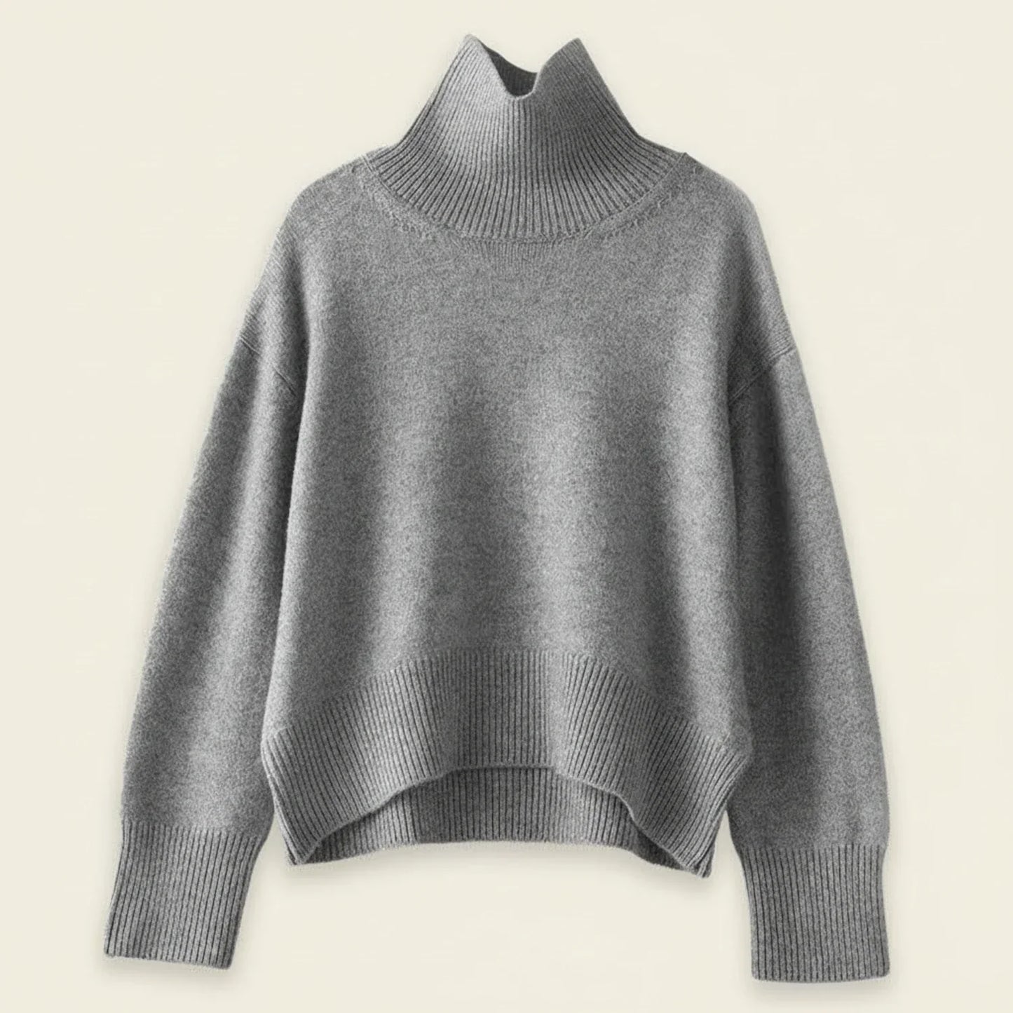 Pull Maille Oversize Femme Col Roulé Doux Côtelé Décontracté Pour Hiver Avec Ourlet Plus Long À L’Arrière