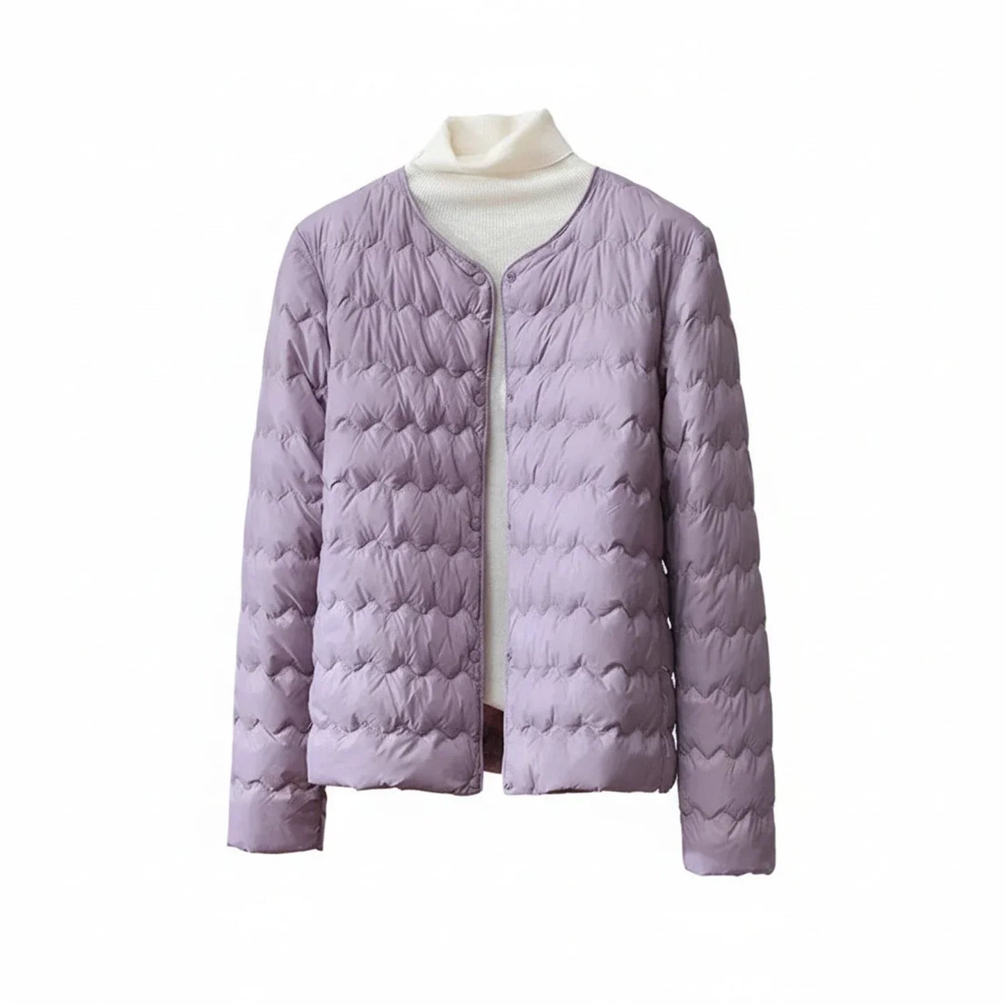 Veste Matelassée Sans Col Pour Femme Avec Fermeture À Boutons Léger Design Moderne