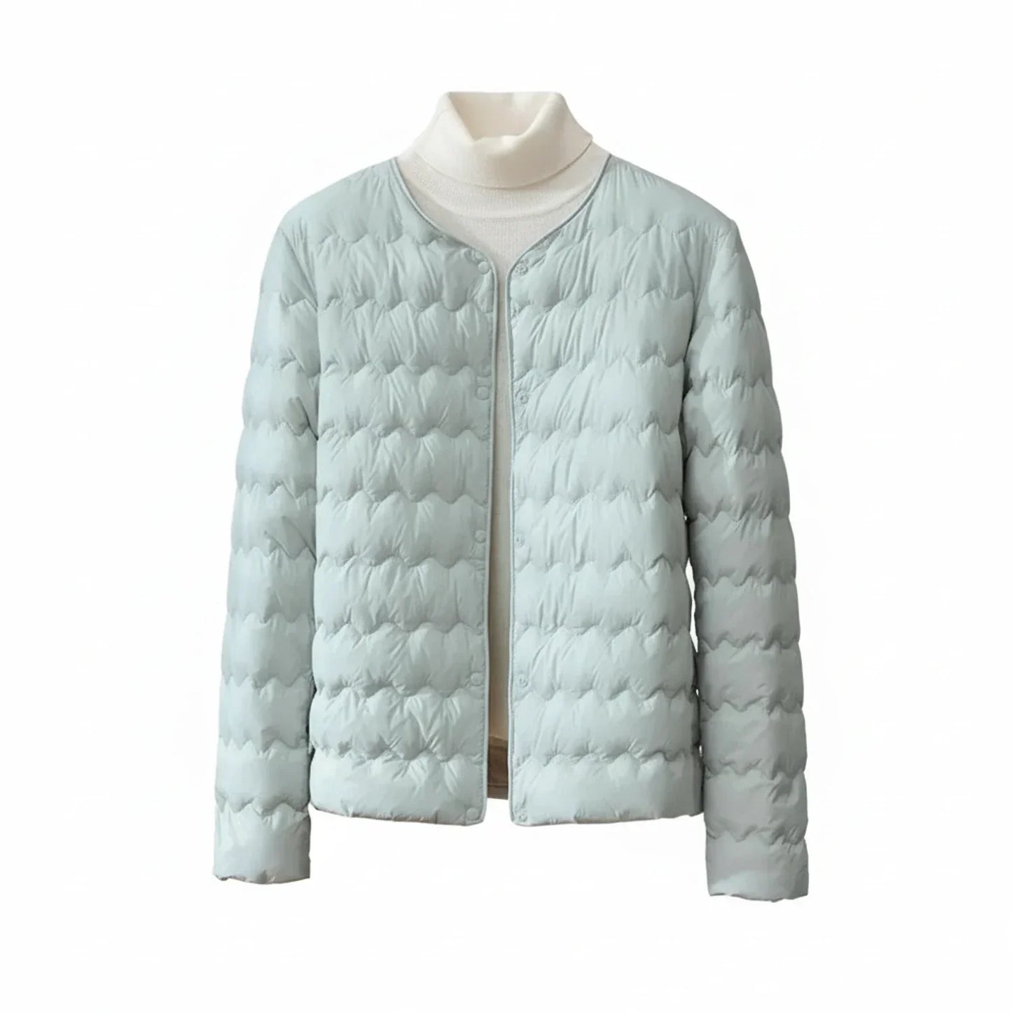 Veste Matelassée Sans Col Pour Femme Avec Fermeture À Boutons Léger Design Moderne