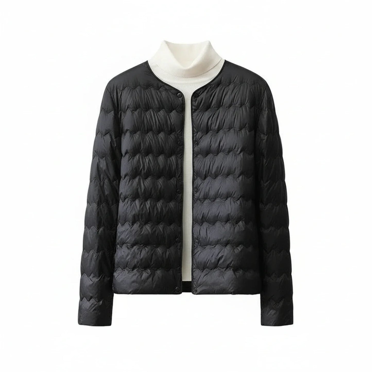 Veste Matelassée Sans Col Pour Femme Avec Fermeture À Boutons Léger Design Moderne