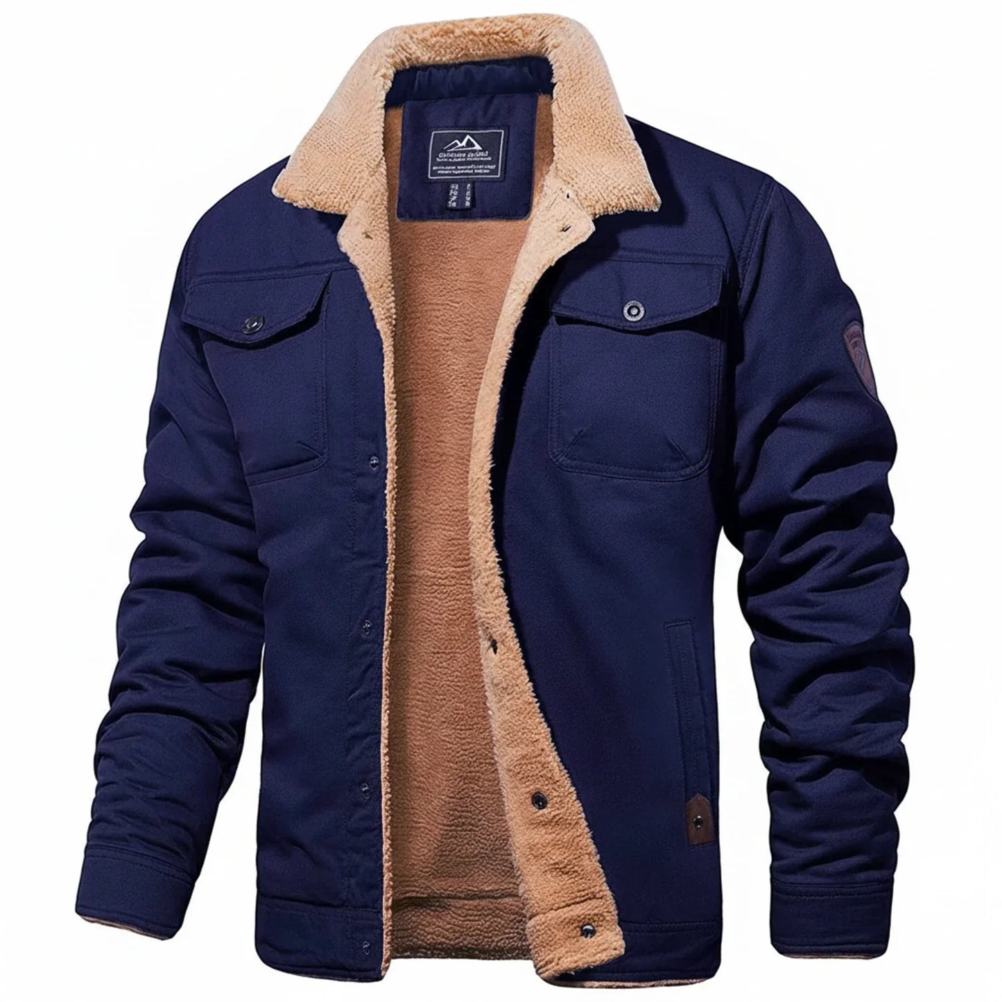Manteau Hiver Pour Homme Avec Col Sherpa Noir Doublure Polaire Confortable Poches Poitrine Utilitaires