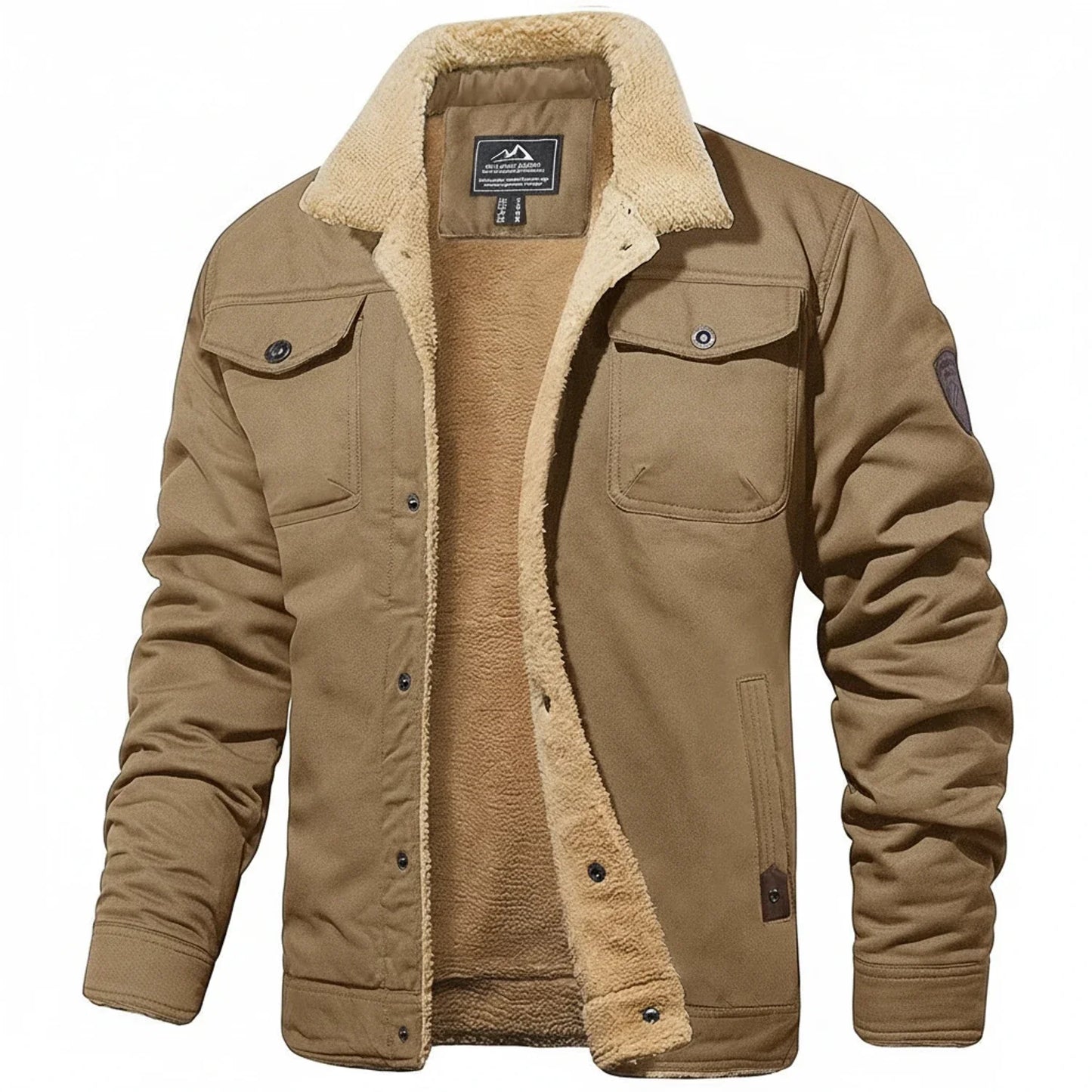 Manteau Hiver Pour Homme Avec Col Sherpa Noir Doublure Polaire Confortable Poches Poitrine Utilitaires