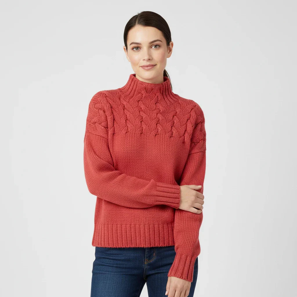 Pull Femme Col Roulé En Maille Cable Confort Décontracté Longues Manches Pour Superposer Et Style Tendance Hiver