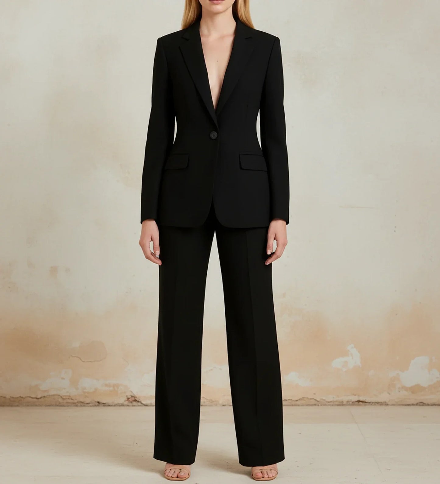 Ensemble Tailleur Long Blazer Chic Pour Femme Avec Pantalon Large Deux Pièces Pour Bureau Et Occasions Spéciales