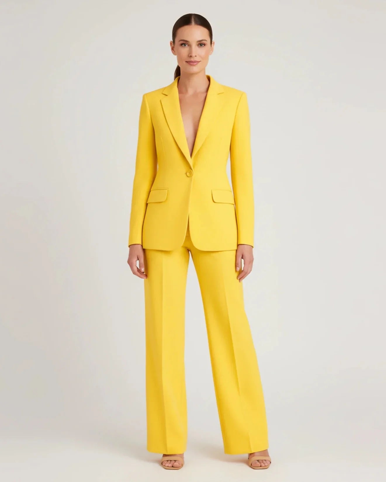 Ensemble Tailleur Long Blazer Chic Pour Femme Avec Pantalon Large Deux Pièces Pour Bureau Et Occasions Spéciales