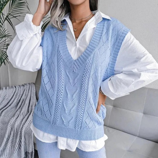 Cardigan Sans Manches En Maille À Encolure En V Boutonné Femme Moulant Léger Pour Tous Les Jours