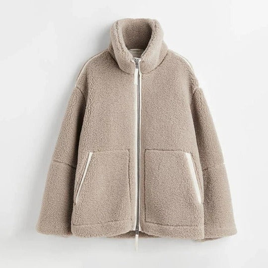 Manteau D'Hiver Pour Femmes À Coupe Ample Col Structuré Et Texture Douce À Boutons