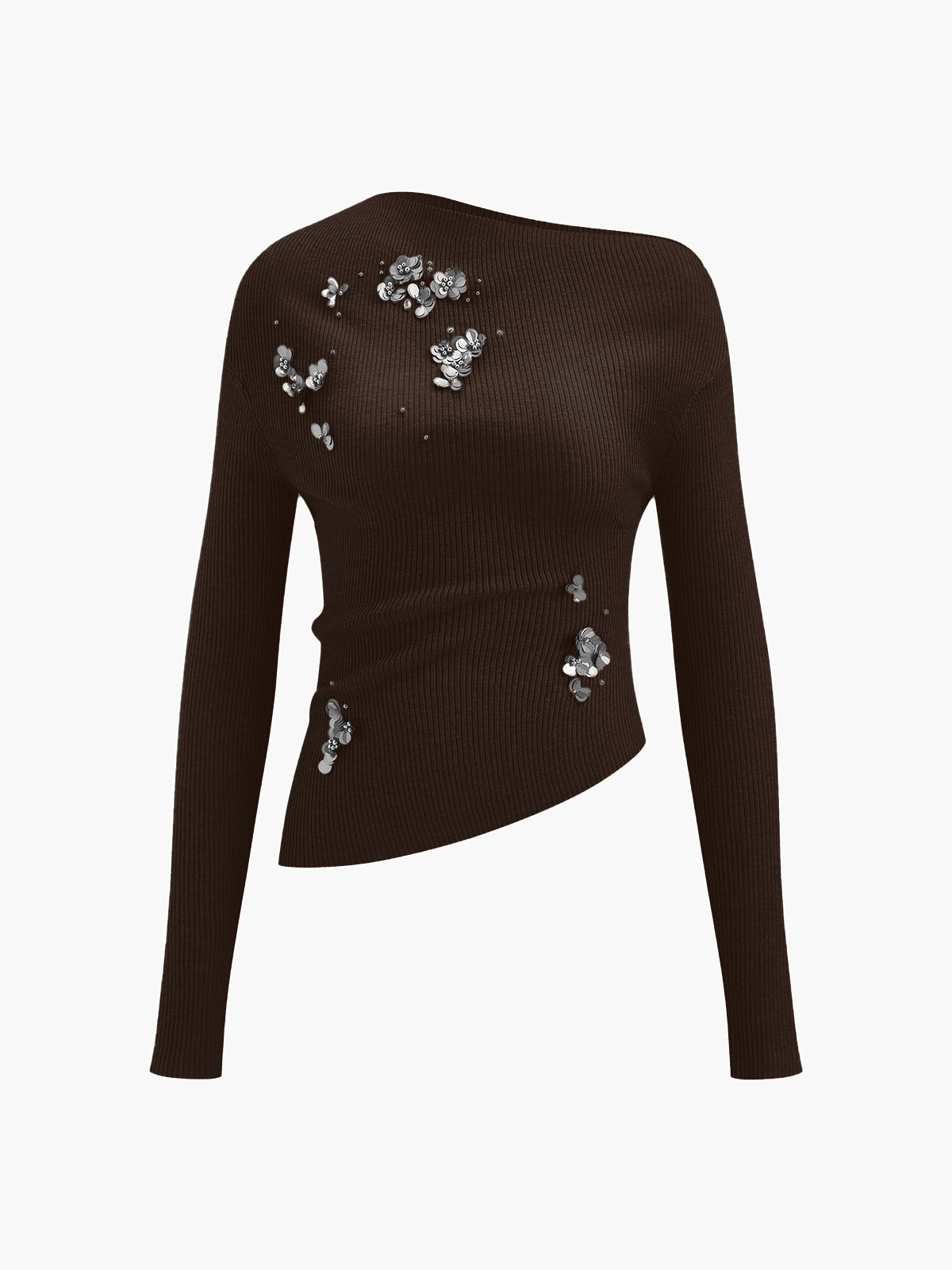 Top Tricot Mélange Laine À Sequins Asymétrique Avec Perles Pour Femme Décontracté Élégant