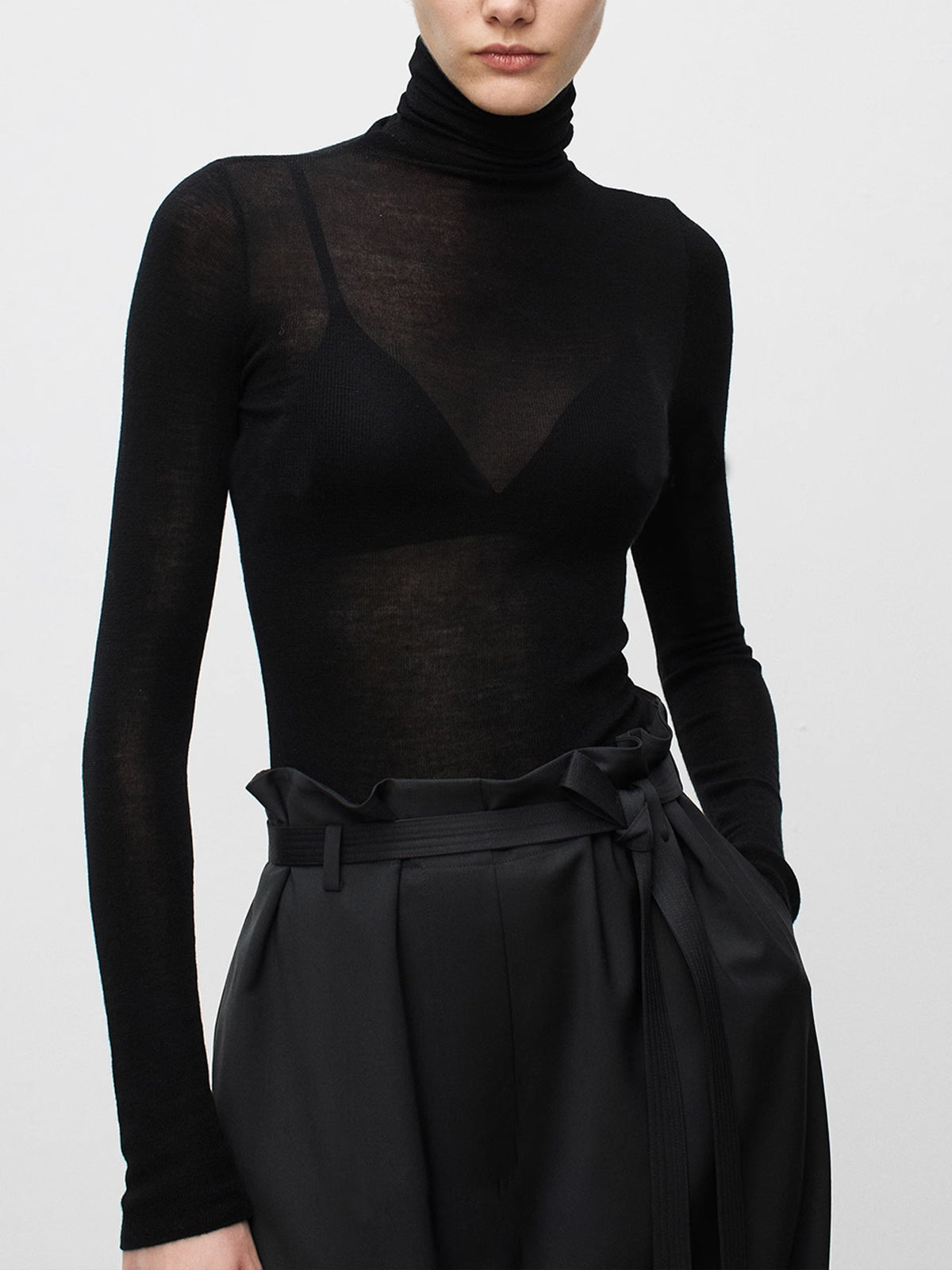 Pull En Mélange Laine Et Polyester Col Roulé Transparent Élégant Sexy Romantique Pour Mariage Vacances Travail