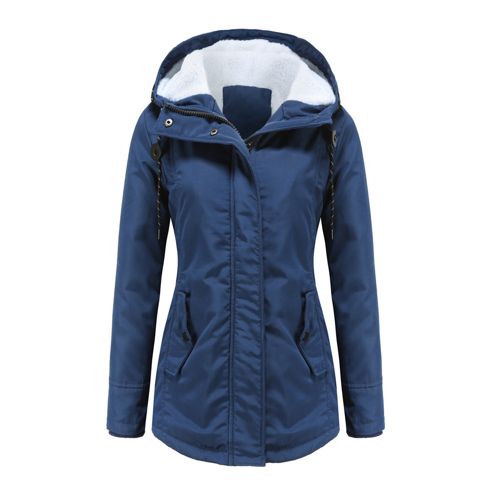 Veste de Pluie Femme Imperméable à Capuche Doublure Polaire Coupe Ajustée Mi Longue