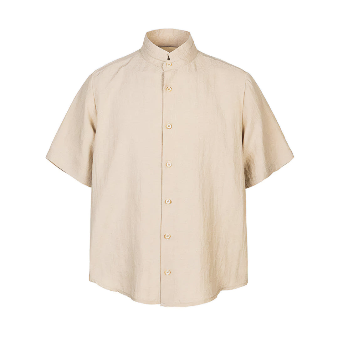 Chemise Décontractée En Lin Et Viscose Col Montant Style Resort Pour Porter Seule Ou En Superposition