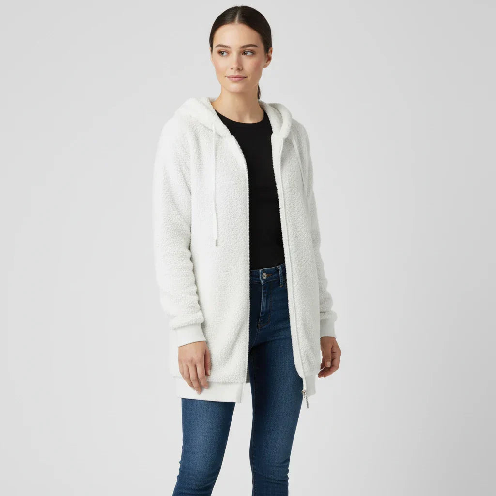 Pull À Capuche Zippé Pour Femme Doublé Sherpa Mi Long Pour Automne Hiver Confort