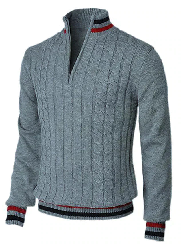 Pull Tricot À Col Demi Zip Pour Homme Avec Bords Côtes Pour Un Ajustement Décontracté Confortable En Automne