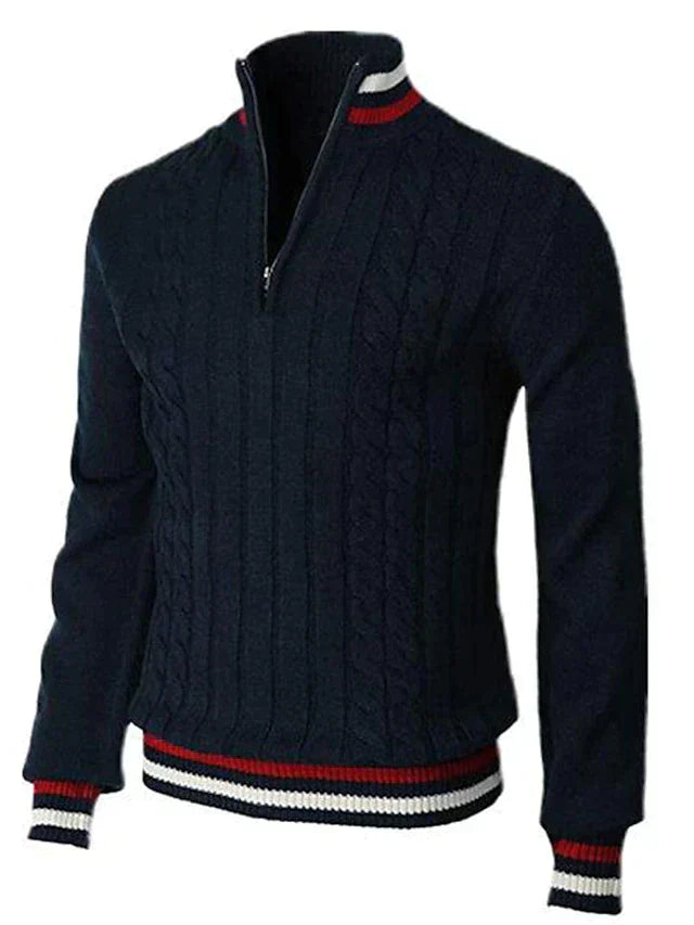 Pull Tricot À Col Demi Zip Pour Homme Avec Bords Côtes Pour Un Ajustement Décontracté Confortable En Automne
