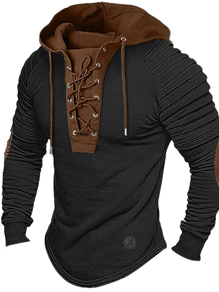 Amawinc Asher Pull Capuche Tricoté Mélange Laine Cachemire Avec Lacets A L Avant Manches Côtelées Confortable