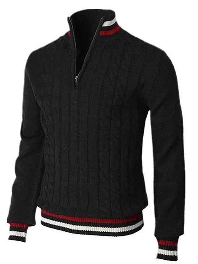 Pull Tricot À Col Demi Zip Pour Homme Avec Bords Côtes Pour Un Ajustement Décontracté Confortable En Automne