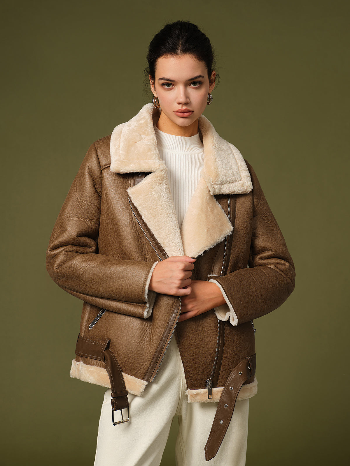 Veste Polaire Douce Avec Fermeture Éclair Et Ceinture Poches Fonctionnelles Style Élégant Chaude