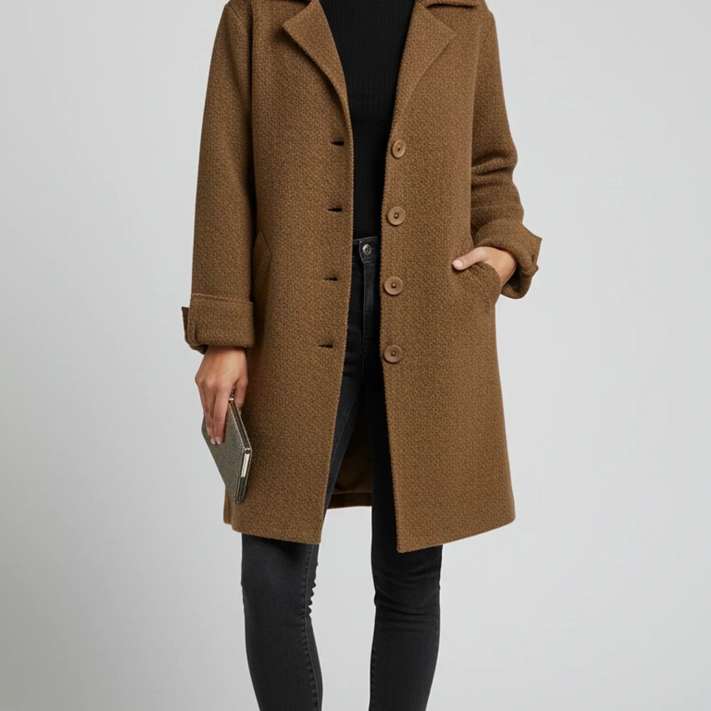 Veste Femme Col Chemise Mi Longue Manches Longues Décontractée Polyvalente Pour Toutes Occasions